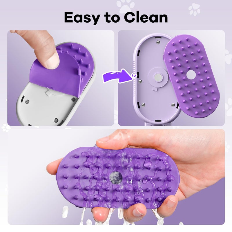SILVLF Cat Steam Brush for Shedding, 4 in 1 Rechargeable Steam Brush for Cats and Dogs, Anti-Static, Massage, Cleaning, Shedding & Combing All In One! (purple) - Image 4